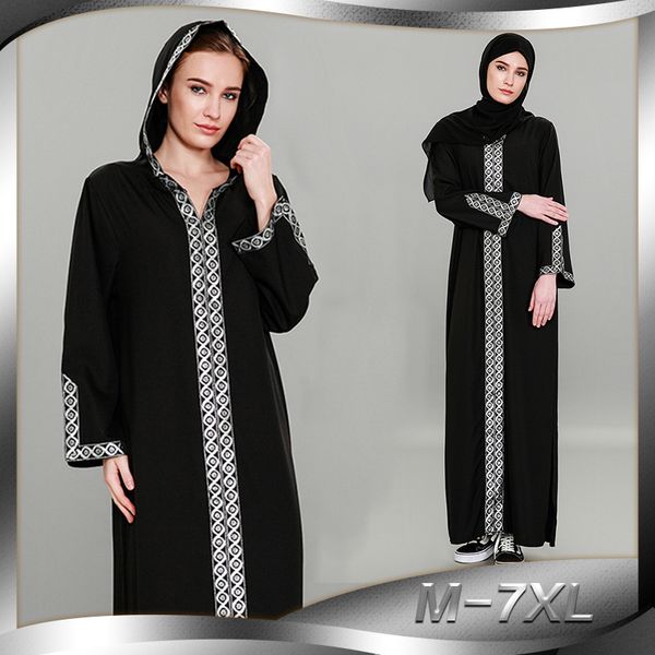 

plus size -7xl muslim dress women splice loose hooded dresses zip dubai arab abaya long robe kimono jubah kaftan hijab clothing, Red