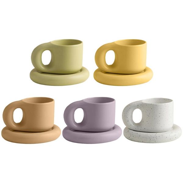 

mugs ceramic mug fat handle coffee w/ plate milk water drink cup microwave and dishwasher safe for office home friends
