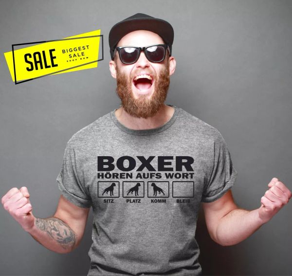 

SALE deustcher Boxer Hear Word Dog Motif Dog Shirt Unisex T-Shirt sportsgrey L, Mainly pictures