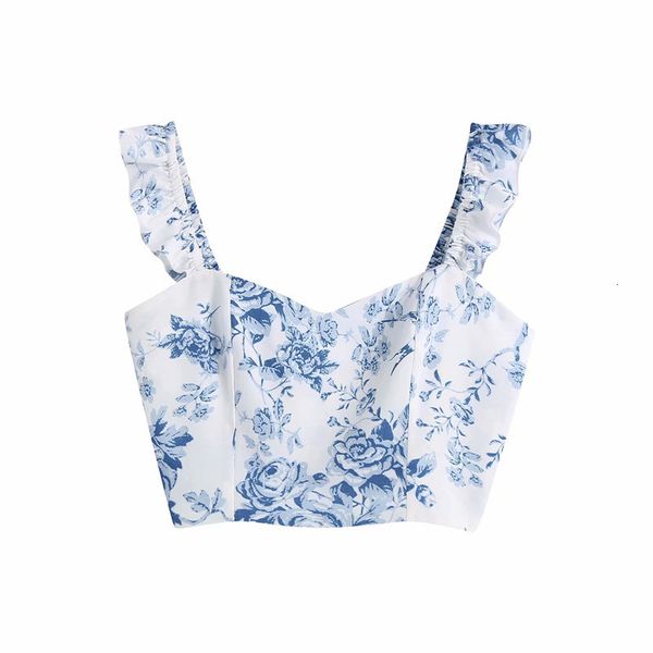 

women's tanks & camis sweet women square collar vest 2021 summer fashion ladies high street vintage female printed lotus leaf slee, White