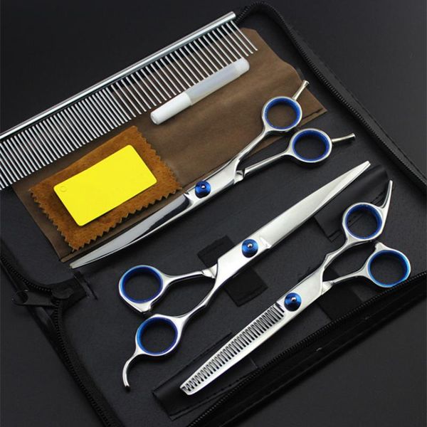 

hair scissors 4 kits japan 440c pet 7 inch shears cutting set makeup dog grooming clipper thinning barber hairdressing