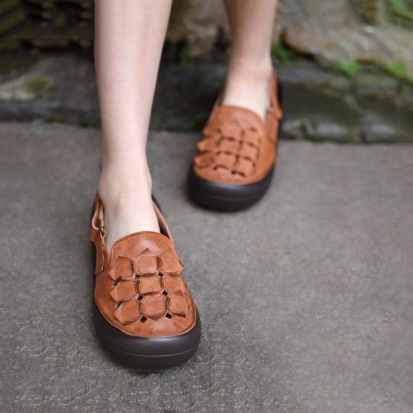 

artmu original retro thick heel closed toe sandals women 2021 flat platform hollow out beach shoes handmade genuine leather, Black