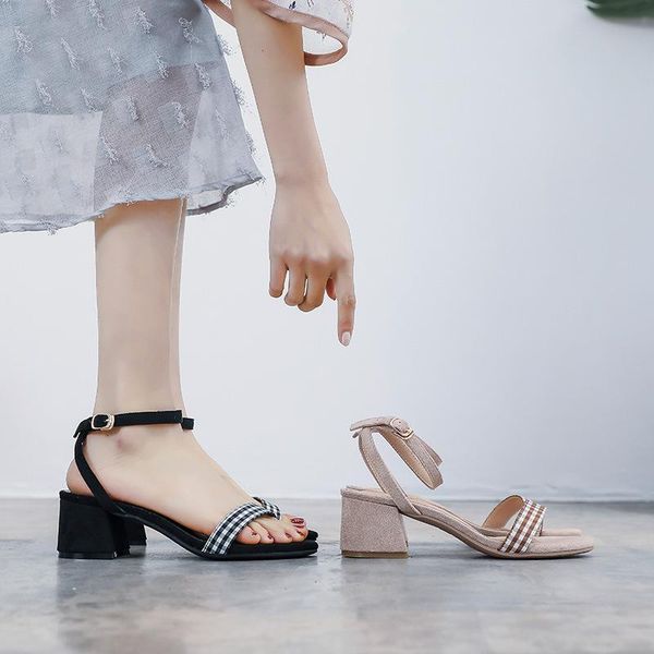 

chunky heel women ankle strap gladiator sandals women's summer shoes fashion female sandilas cover flock party, Black
