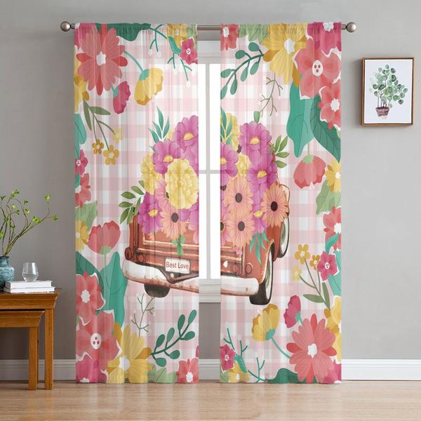 

curtain & drapes spring flower truck tulle curtains for living room bedroom modern voile kitchen window treatment