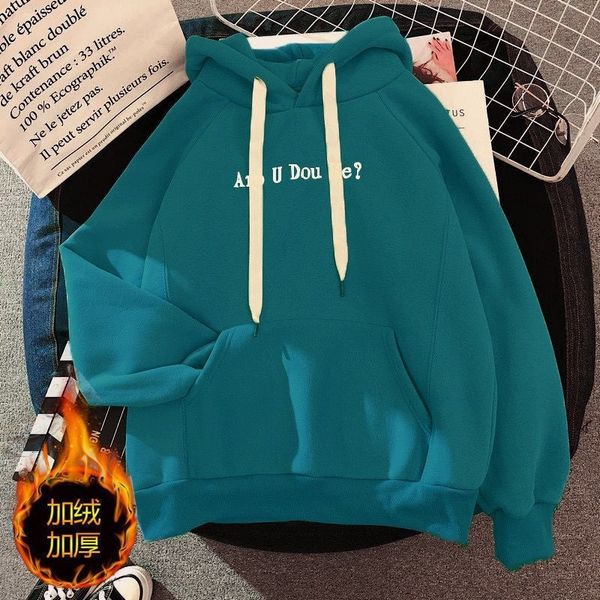 

women's fashion of autumn sweater ins spring, and winter new plush thickened korean loose student long sleeve hooded jacket, Black