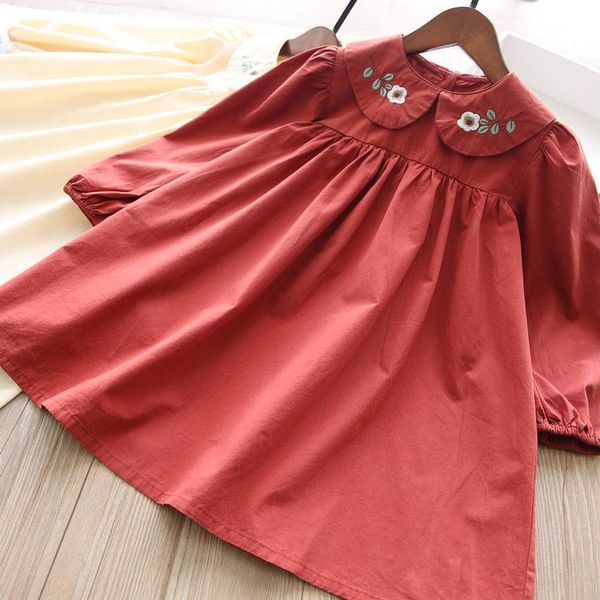 

girl's dresses autumn girls embroidered lapel dress children's wholesale, Red;yellow
