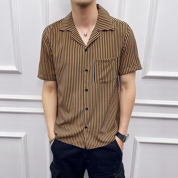 

summer men stripe shirt short sleeve casual losse hawaiian shirts beach holiday blouse homme streetwear party male clothing men's, White;black
