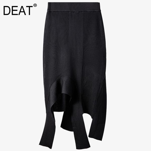 

black high waist mid calf dress women irregular hem knitted skirt with buttocks mall goth spring and summer gx913 210421