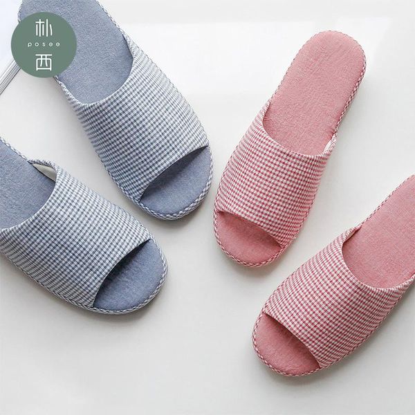 

slippers posee cotton linen soft flax house spring summer striped bedroom women indoor shoes for woman 0992, Black