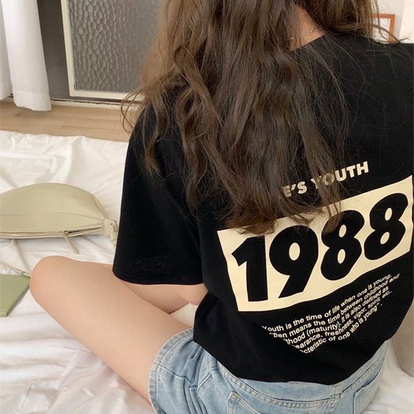 

3colors summer korean style print short sleeve t-shirt casual womens loose tees shirt femme (x1890) 210423, White