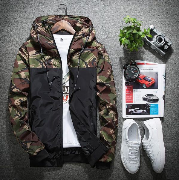 

men's jackets mens spring autumn camouflage stitching hooded jacket men korean waterproof clothes windbreaker coat male outwear, Black;brown