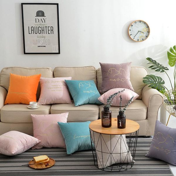 

cushion/decorative pillow 45x45cm nordic golden embroidery cushion pillowcase love series square velvet cover lumbar case for back