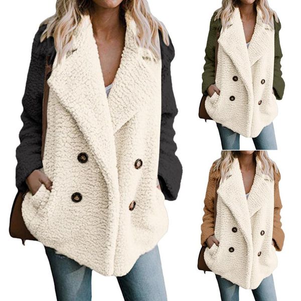 

women's fur & faux 2021 plus size jacket winter loose korean fashion womens warm coat long sleeve outerwear manteau, Black