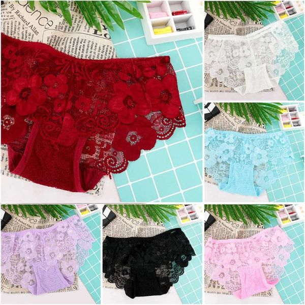 

women's panties women lace transparent seamless female underwear breathable underpants woman hollow perspective briefs, Black;pink