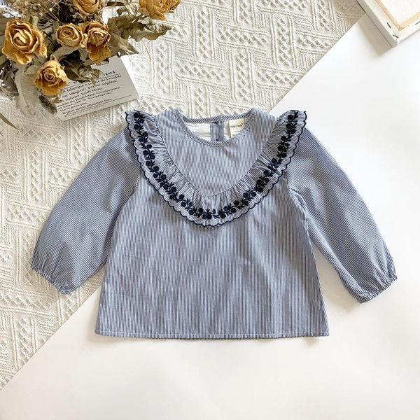 

shirts 2021 spring blue color striped baby girls embroidery floral korean style toddlers kids cute children blouses, White;black