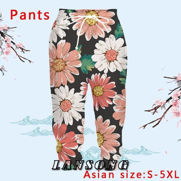 

casual men women fashion pants 3d print flower trousers sports fitness loose hip hop joggers men's shorts, White;black
