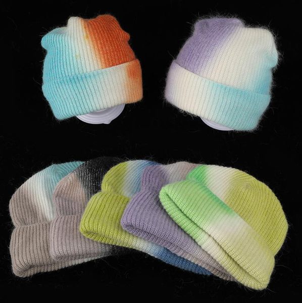 

beanies 2021 fashion women winter hat multicolor wool knitted tie dye matched warm soft bonnet skullies