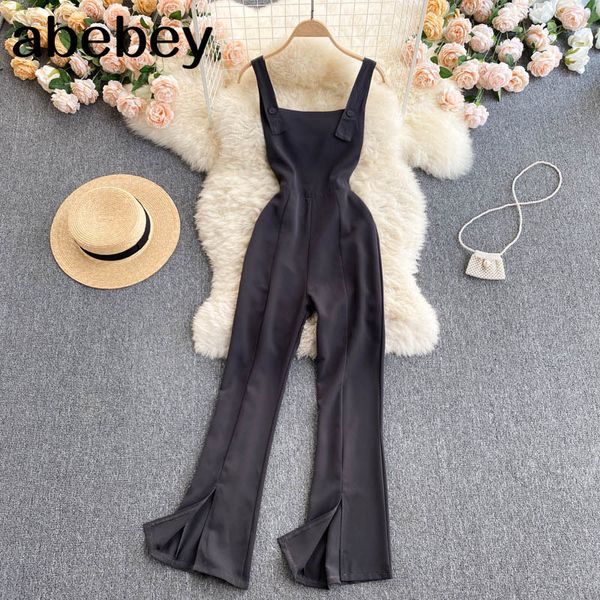 

women backless strap rompers fashion sleeveless elegant solid jumpsuit summer off shoulder casual wide leg 210512, Black;white