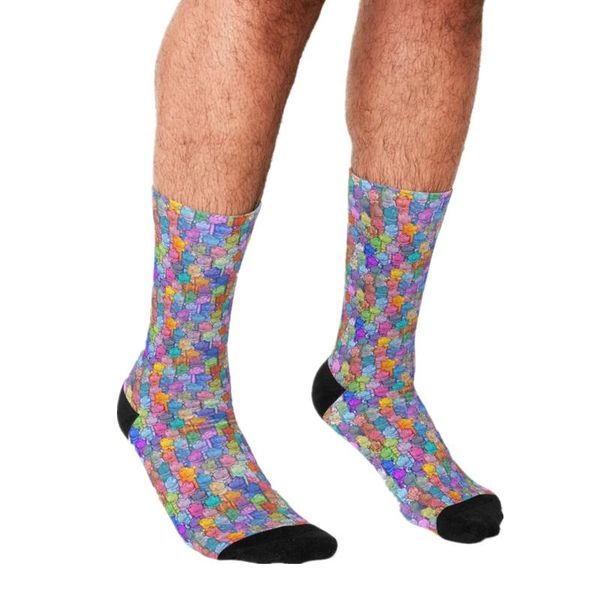 

men's socks funny hippo disco cartoon pattern printed hip hop men happy cute boys street style crazy for, Black