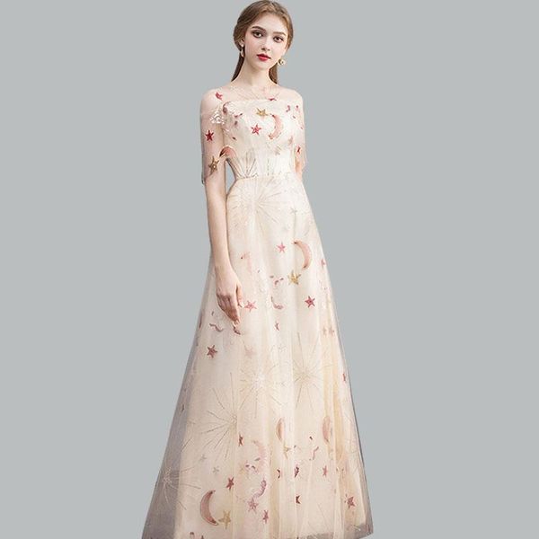 

bridesmaid dress dresses cr472 v-neck short sleeve vestidos de fiesta champagne a-line wedding guest embroidery women party gown, White;pink
