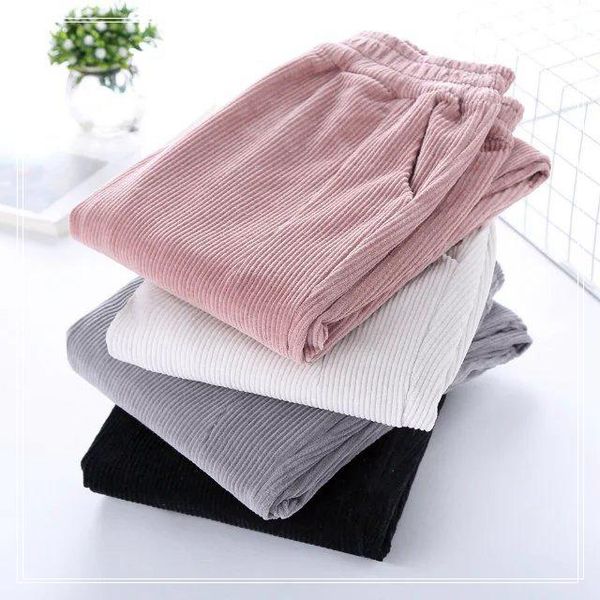 

women's pants & capris autumn winter vintage elastic waist loose corduroy harem trousers student casual feminino, Black;white