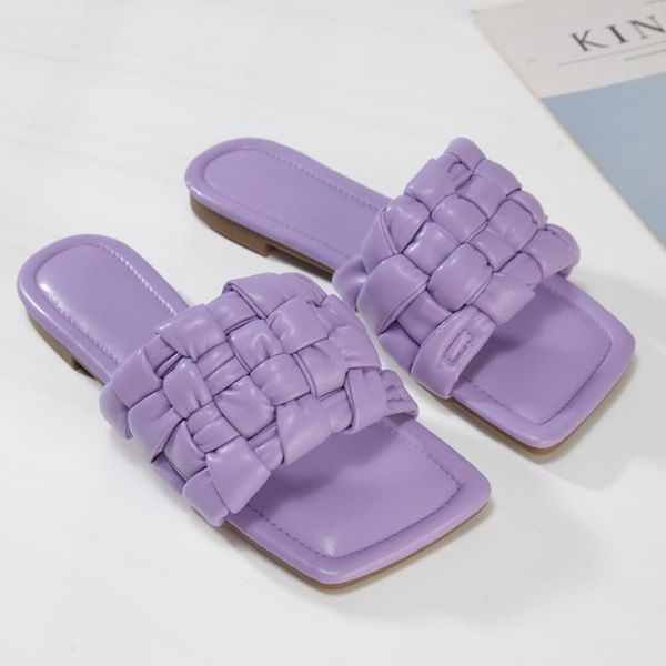 

slippers women weave square toe woman summer casual flats female beach shoes plus size ladies comfortable home slides, Black