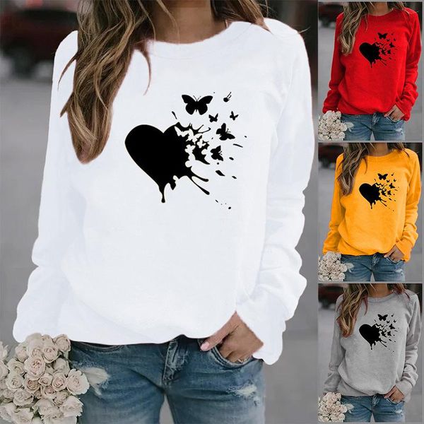 

women's hoodies & sweatshirts butterfly heart printed women fleece long sleeve o neck loose sweatshirt girls hoodie pullovers winter au, Black