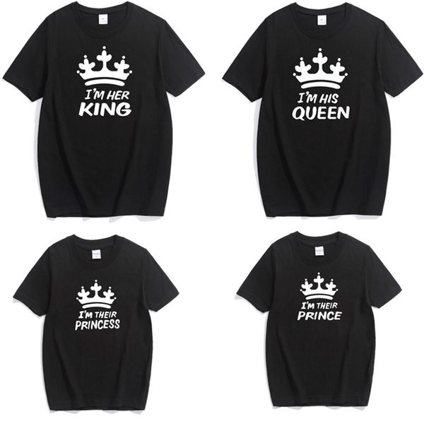 

summer matching family kids t-shirt boys crown t shirt plus size mom me father son mother and daughter clothes 210417, Blue