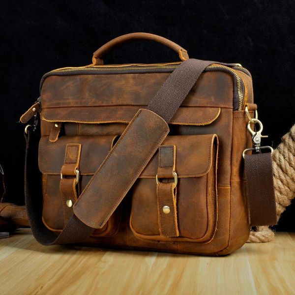 

briefcases le'aokuu men real leather antique style coffee briefcase business 13" lapcases attache messenger bags portfolio b207-d