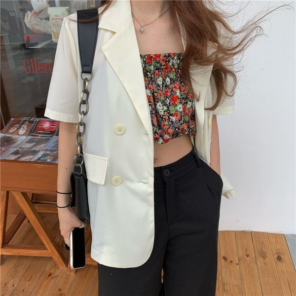 

women's suits & blazers hzirip ol all the brief game woman short sleeves solid minimalist sunscreen protector coats summer loose lady, White;black