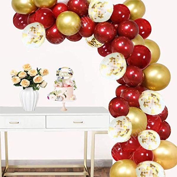

party decoration 72pcs pomegran ruby red balloon garland arch kit gold confetti metal for wedding birthday supplies