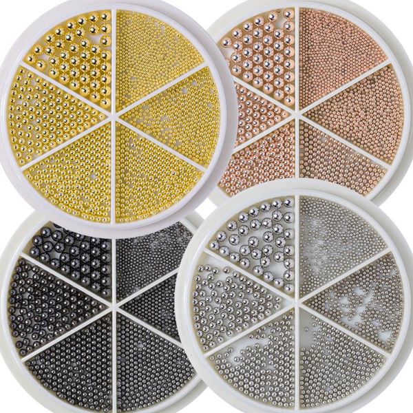 

nail art kits 6 grids tiny steel caviar beads 0.8-3mm mixed size 3d design rose gold silver jewelry manicure diy decoration