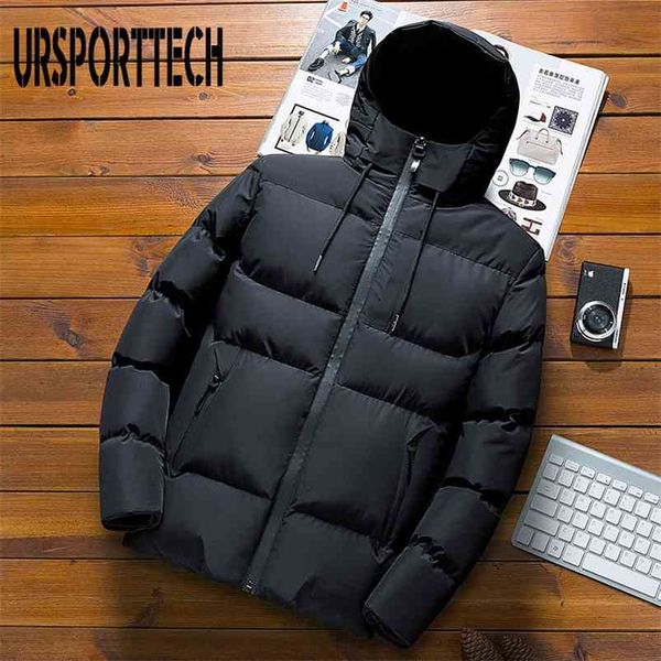

quality mens parka winter jacket men cotton padded puffer jackets men fashion zipper up solid color outerwear coats 210818, Black