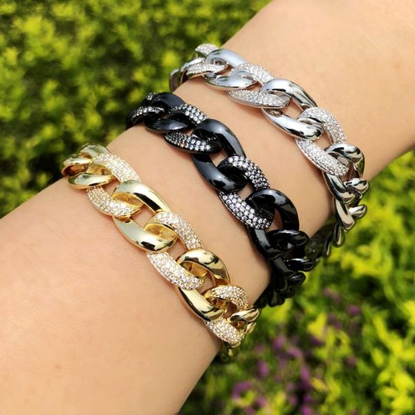 

link, chain luxury gold color charms link bracelets cubic zirconia fashion punk female bracelet bangles women party jewelry gifts 2021, Black