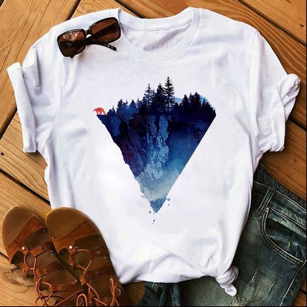 

aesthetics mountain fashion harajuku womens short sleeve tee summer casual, White