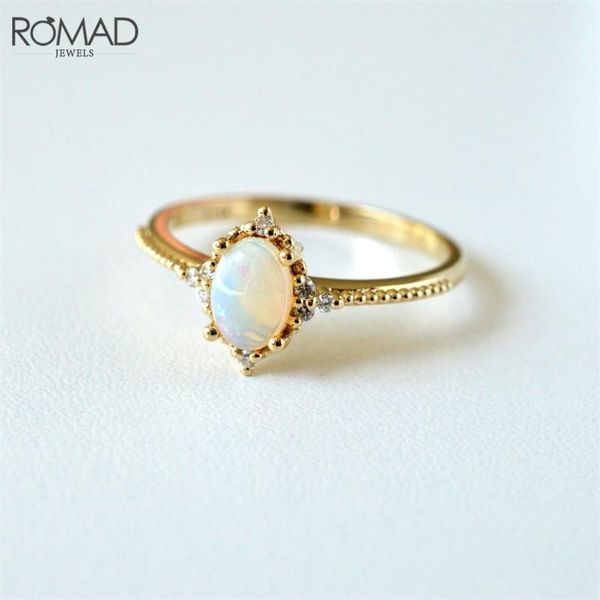 

wedding rings romad geometric oval stone for women fire opal ring gold/rose gold cz crystal zircon engagement jewelry r50, Slivery;golden