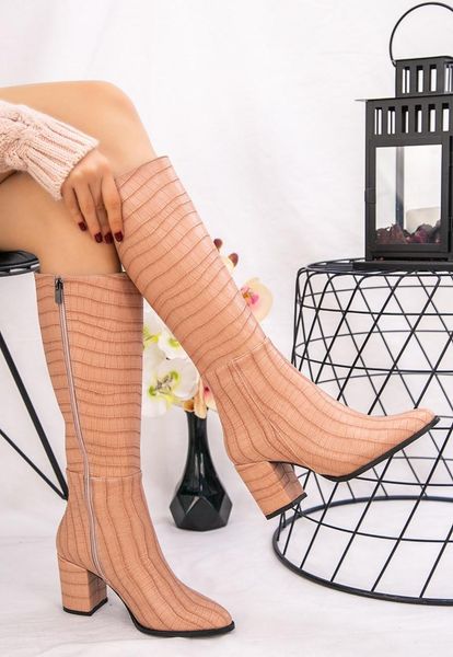 

boots sultan morena leather pattern side zip long boots, powder high block heel comfort casual classic booties, shoes gift women 2021, Black