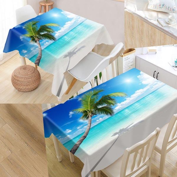 

table cloth beach sea ocean palm custom oxford fabric rectangular waterproof oilproof cover family party tablecloth