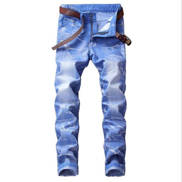 

men's jeans elastic straight jeans, motorcycle large washed jeans, Blue