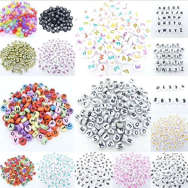 500 Stücke 7mm Acryl Gemischte Alphabet Buchstaben Münze Runde Flache Lose Spacer Perlen Für Schmuck Machen Armband Halskette DIY Zubehör