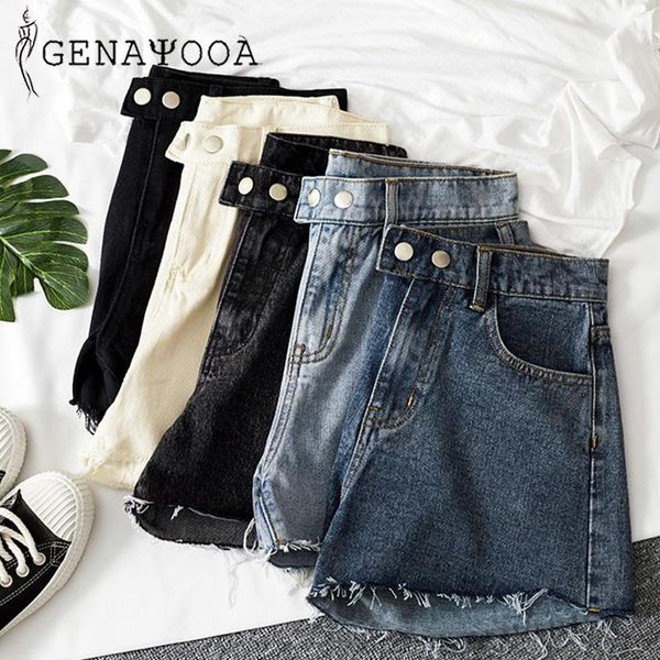 

women's shorts genayooa streetwear women cotton mini denim jeans short feminino summer 2021 woman high waist korean, White;black
