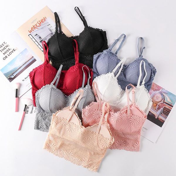 

bras chrleisure lace bra gather comfortable adjustable shoulder strap plus chest pad underwear women, Red;black