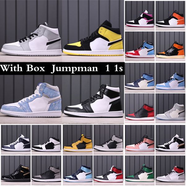 

with box mens 1 high og basketball shoes air jorden 1s university blue silver royal toe black metallic gold mid smoke grey unc patent me