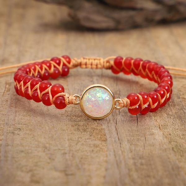 

red crystal beads wrap bracelets women opal string braided handmade yoga friendship bracelet bangle bohemian jewellery charm, Golden;silver