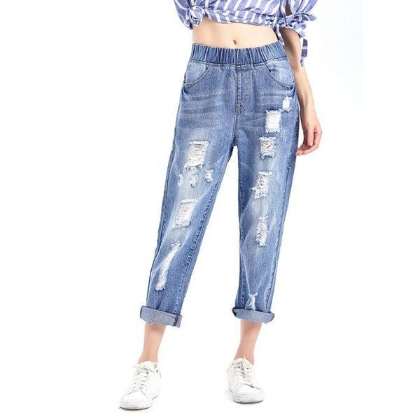 

women's pants & capris women denim harem hole jeans fashion loose female ankle-length for girls plus size, Black;white