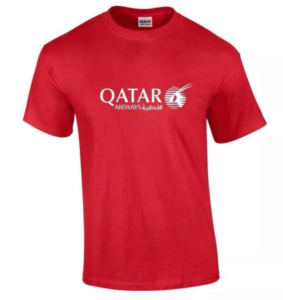 

qatar airways white logo aviation airline red t-shirt, White;black