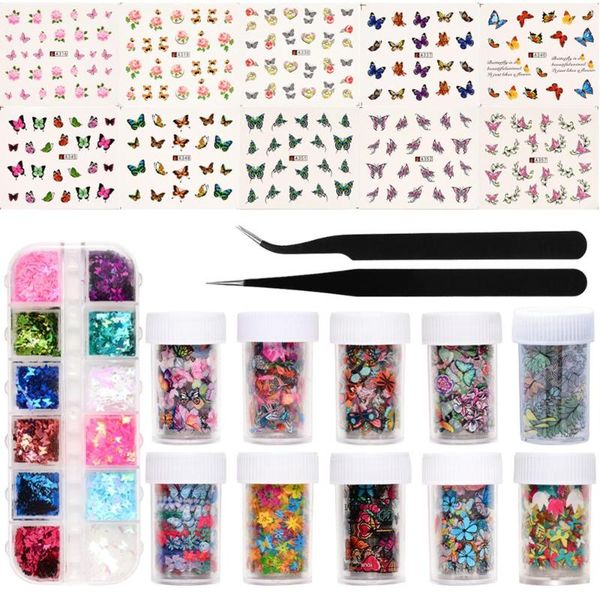 

butterfly decoration for nail art sticker decals sequins water transfer sliders manicure designs kit decorations, Silver;gold