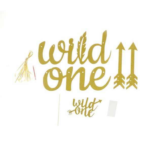 

party decoration gold glitter wild one banner first birthday baby shower decor girl boy kid paper bunting flags
