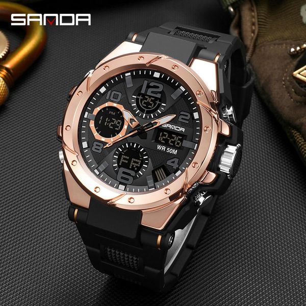 

wristwatches men's watch outdoor sports waterproof military multifunction dual display led satch analog army wristwatch tactical, Slivery;brown