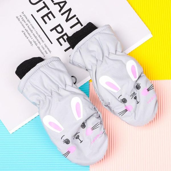 

five fingers gloves cute cartoon kids winter ski non-slip waterproof windproof outdoor sports warm mittens for 0-5 years old, Blue;gray